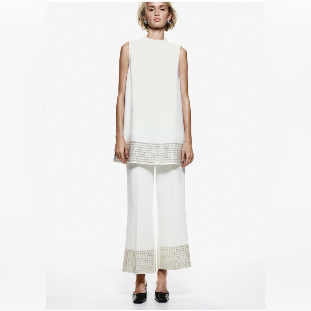 H&M White Sleeveless Top and Pants Set